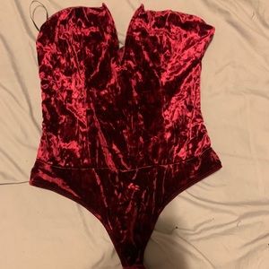 Velvet plunge body suit